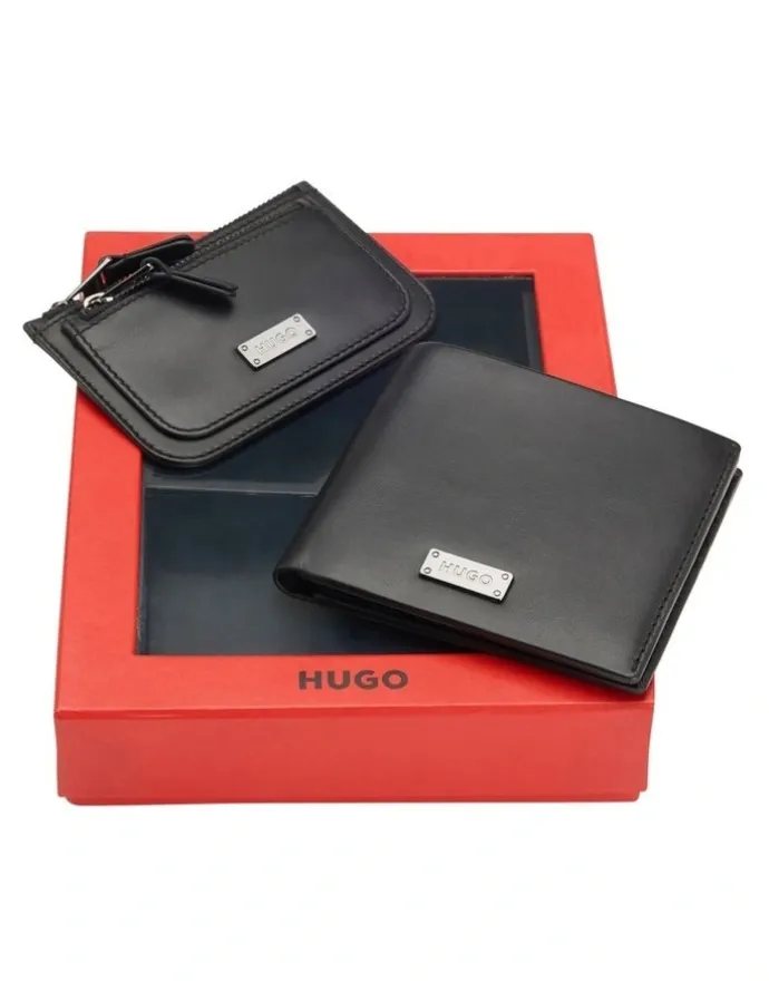 Hugo Gift-boxed wallet and coin case in smooth leather in Black