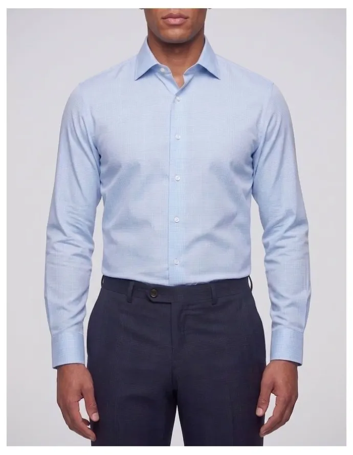 Institchu Aldwych Non Iron Check Shirt in Baby Blue