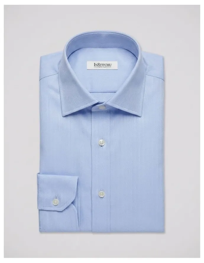 Institchu Asan Blue Herringbone Cotton Shirt
