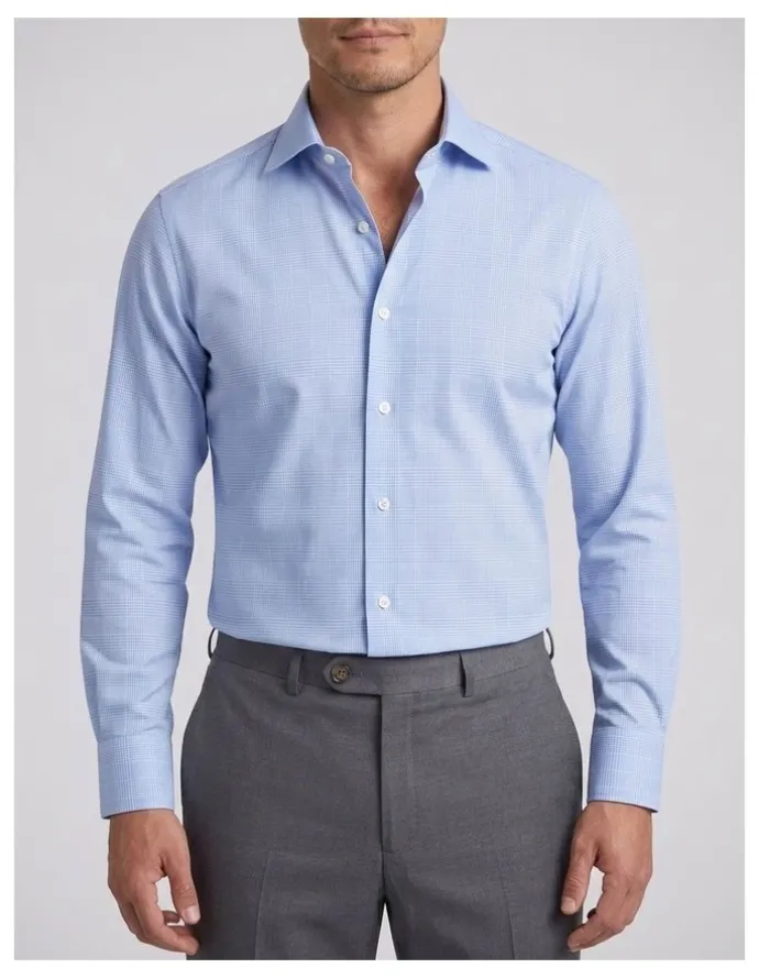 Institchu Browning Blue Glen Plaid Non-Iron Cotton Shirt