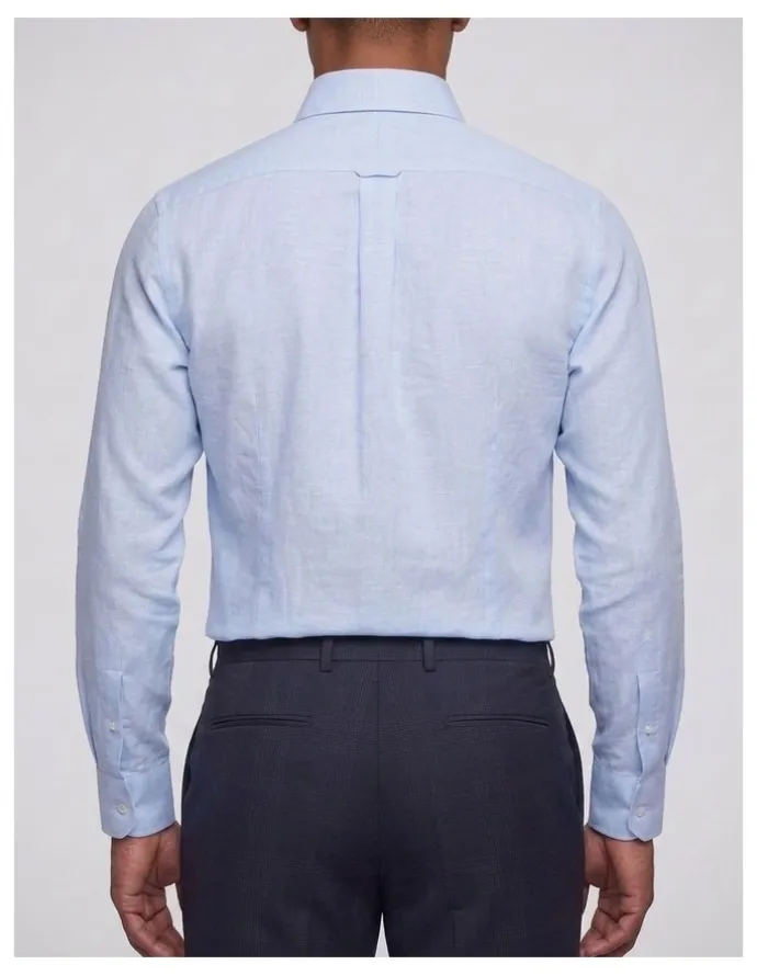 Institchu Fitzgerald Blue Cotton Linen Blend Shirt