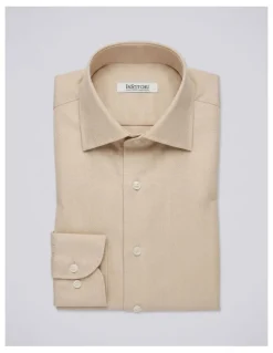 Institchu Harrison Beige Herringbone Cotton Shirt in Cream