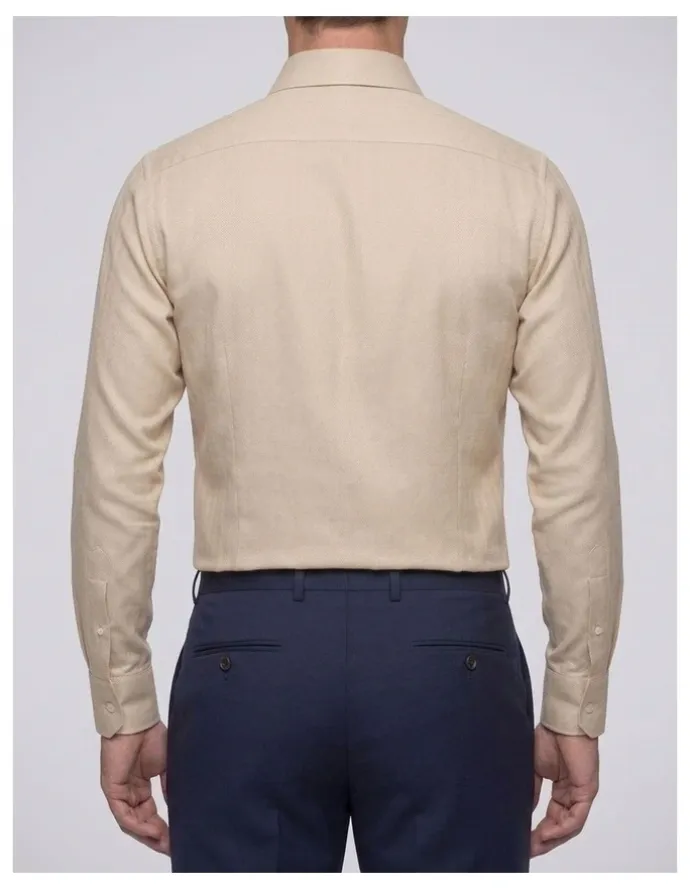 Institchu Harrison Beige Herringbone Cotton Shirt in Cream