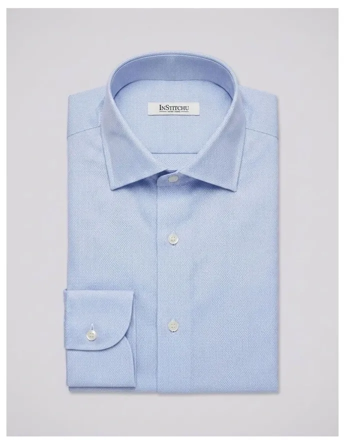 Institchu Hobbes Blue Dobby Non-Iron Cotton Shirt
