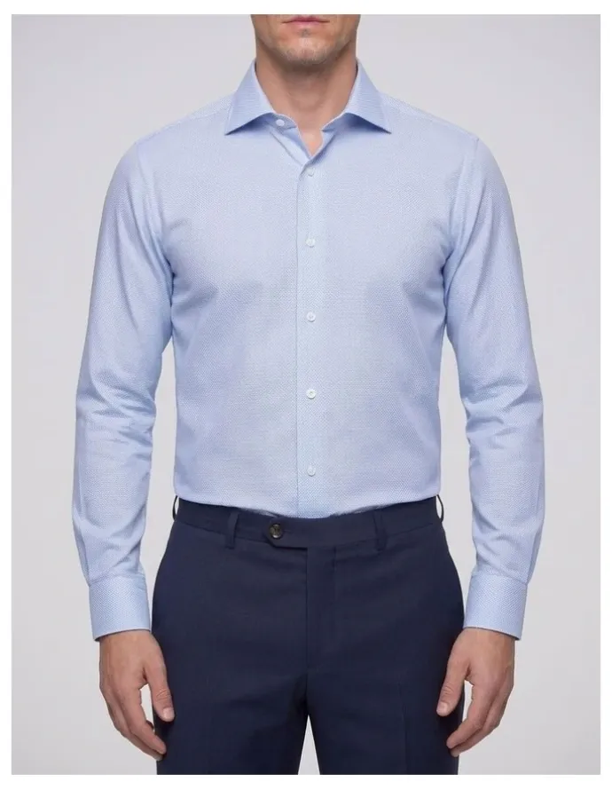 Institchu Hobbes Blue Dobby Non-Iron Cotton Shirt
