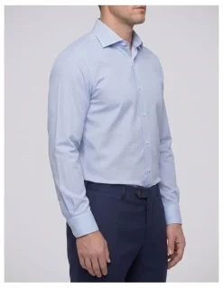 Institchu Hobbes Blue Dobby Non-Iron Cotton Shirt