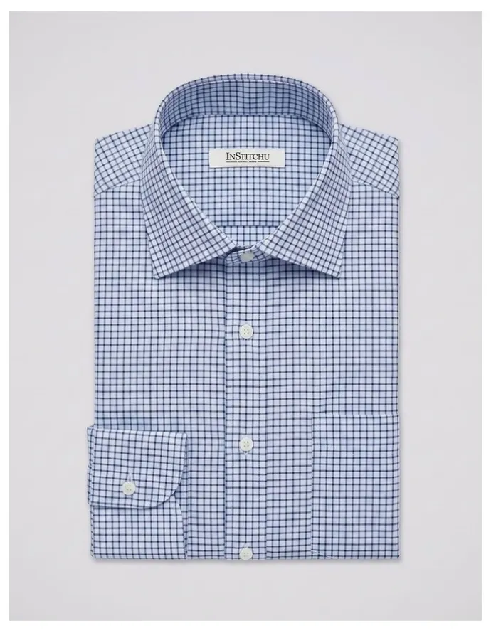 Institchu Lovecraft Blue and Navy Tattersall Cotton Shirt