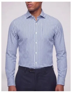 Institchu Myers Navy and White Striped Non-Iron Cotton Shirt