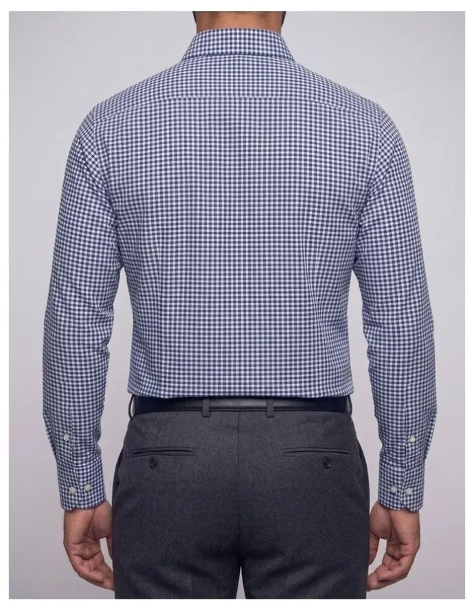 Institchu Woolf Navy Gingham Check Non-Iron Cotton Shirt