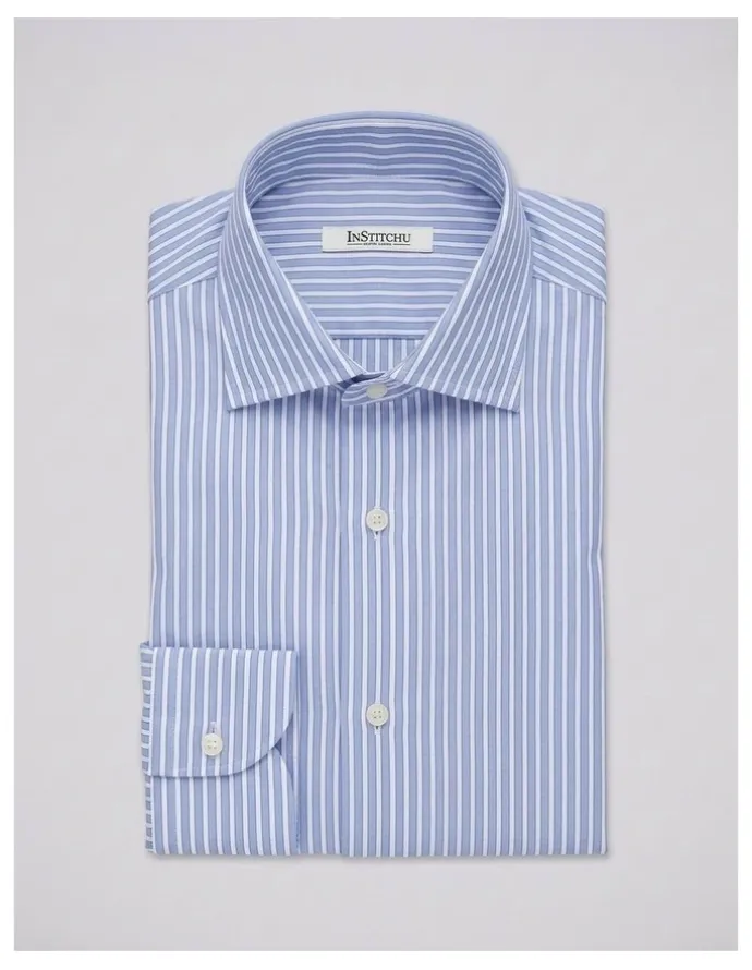 Institchu Yaupon Blue and White Striped Cotton Shirt