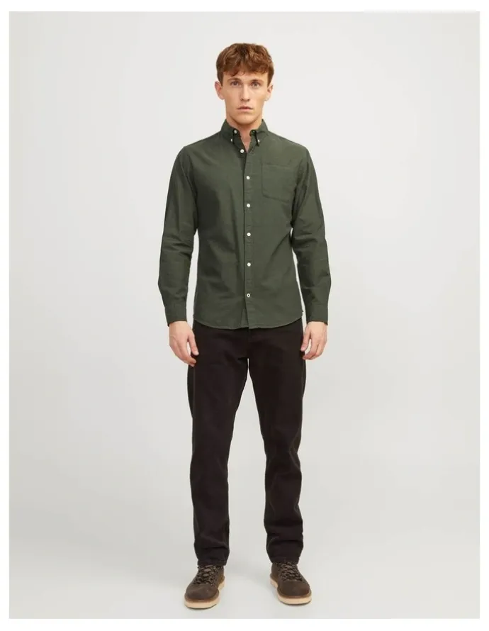 Jack & Jones Oxford Long Sleeve Shirt in Forest Night