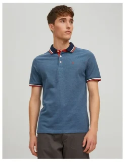 Jack & Jones Paulos Short Sleeve Polo Shirt in Denim Blue