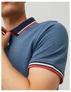 Jack & Jones Paulos Short Sleeve Polo Shirt in Denim Blue