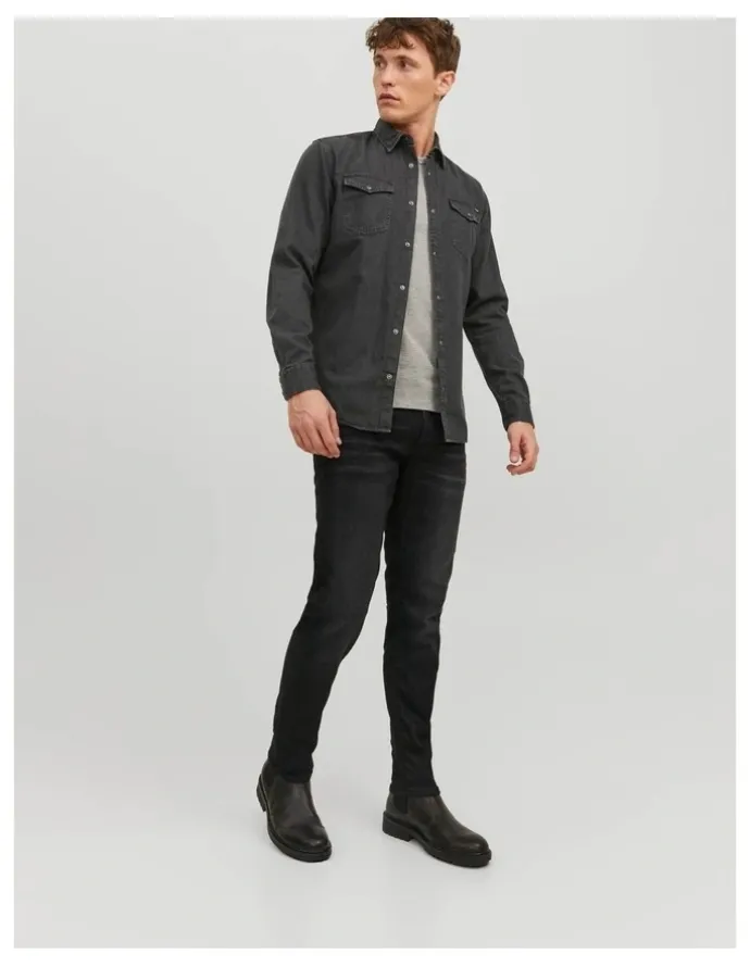 Jack & Jones Sheridan Long Sleeve Denim Shirt in Black