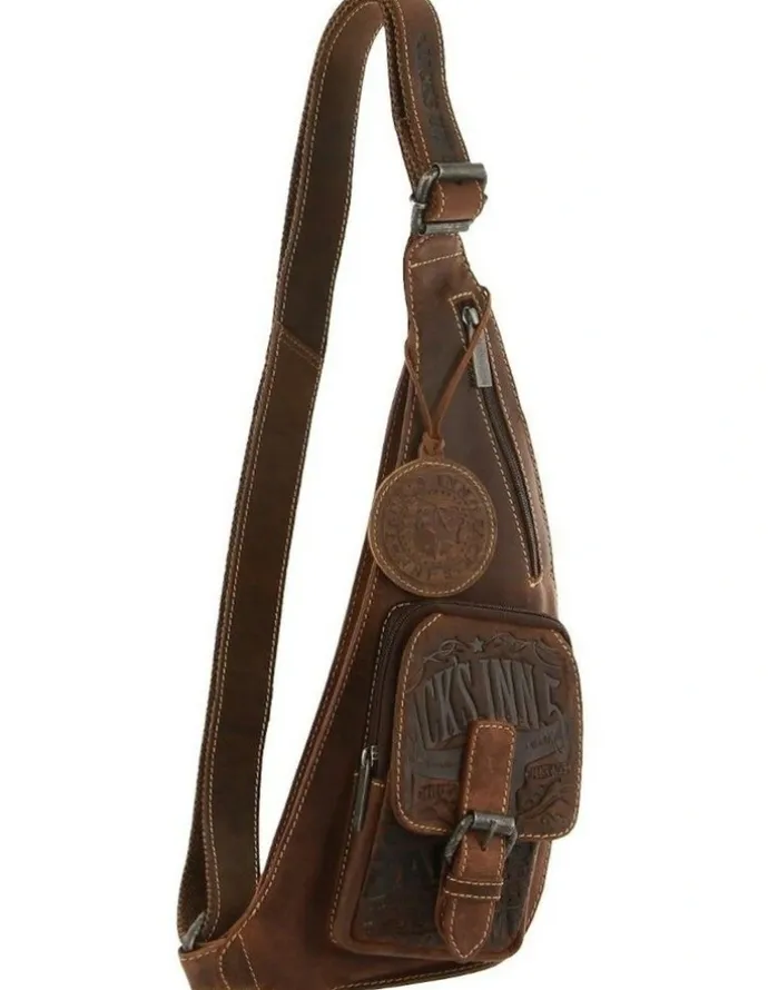 Jack's Inn 54 Crazy Horse Leather Crossbody Sling Bag in Cognac