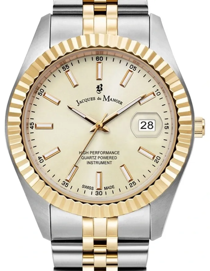 Jacques Du Manoir Swiss Inspiration Business Date Two Tone, Gold Dial Watch