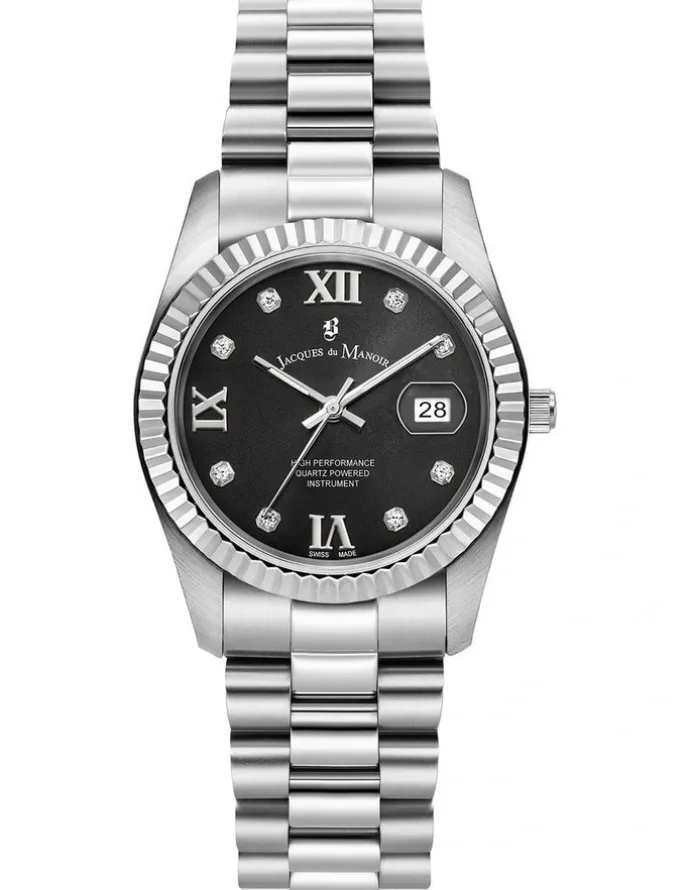 Jacques Du Manoir Swiss Inspiration Roman Strap Watch 34mm in Silver