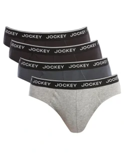 Jockey Cotton Briefs 4 Pack in Black/Grey