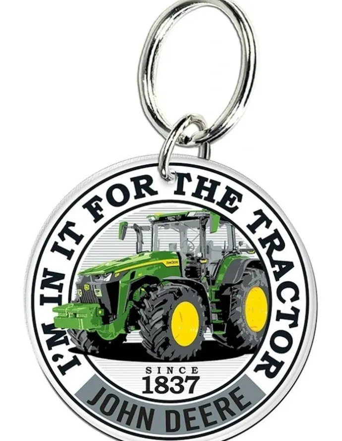 John Deere Custom Round Shape Key Ring/Chain Graphic Premium in Acylic Silver