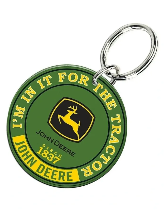 John Deere Custom Round Shape Key Ring/Chain Tractor Premium in Acylic Green