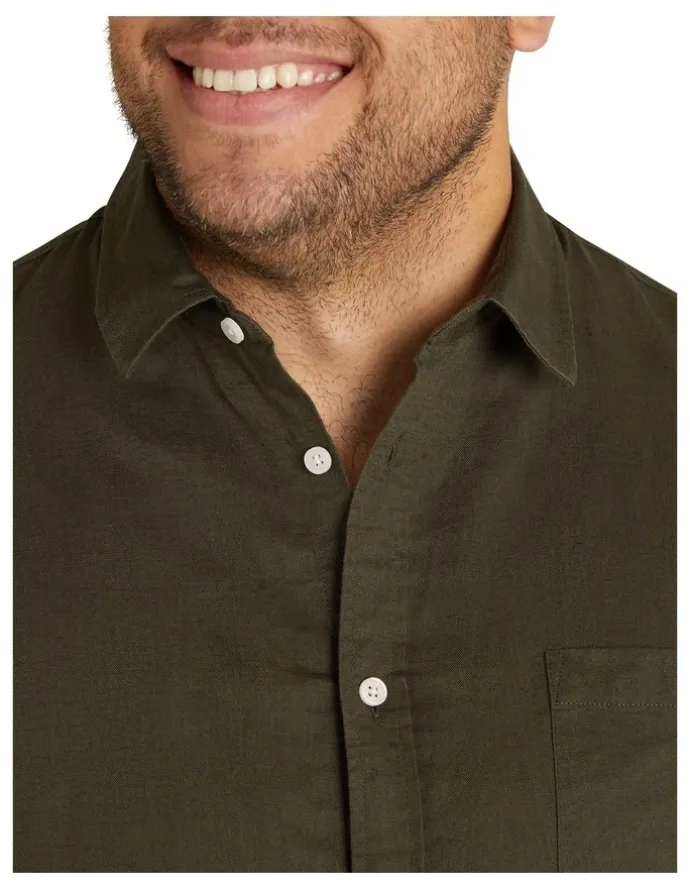 Johnny Bigg Anders Linen Shirt in Olive