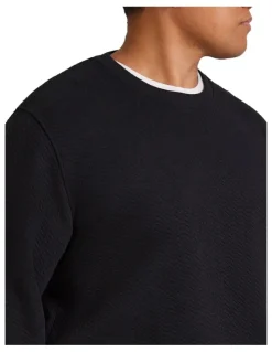Johnny Bigg Asher Jacquard Crew Sweat in Black