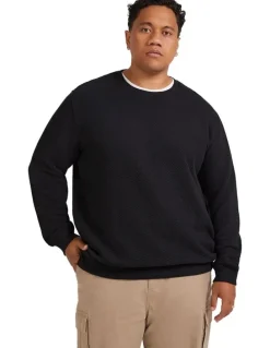 Johnny Bigg Asher Jacquard Crew Sweat in Black