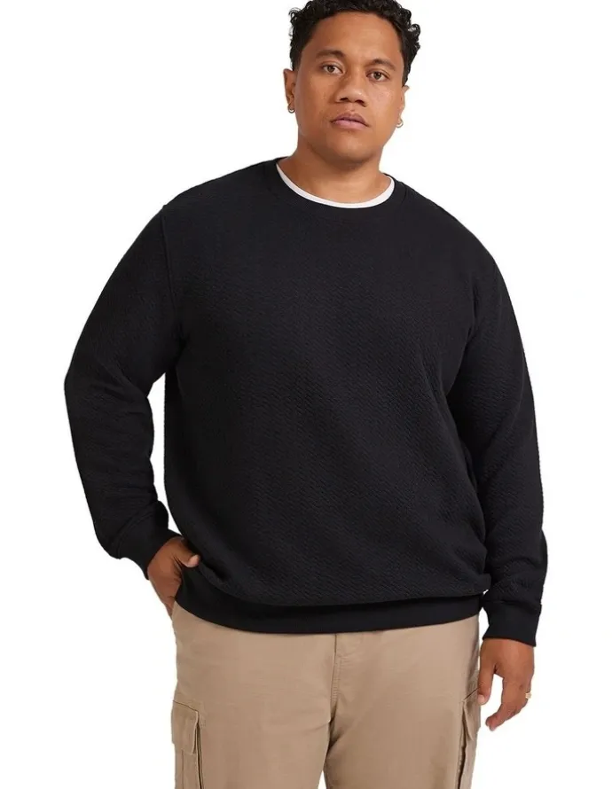 Johnny Bigg Asher Jacquard Crew Sweat in Black