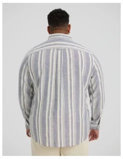 Johnny Bigg Ashton Stripe Linen Shirt in Denim Blue