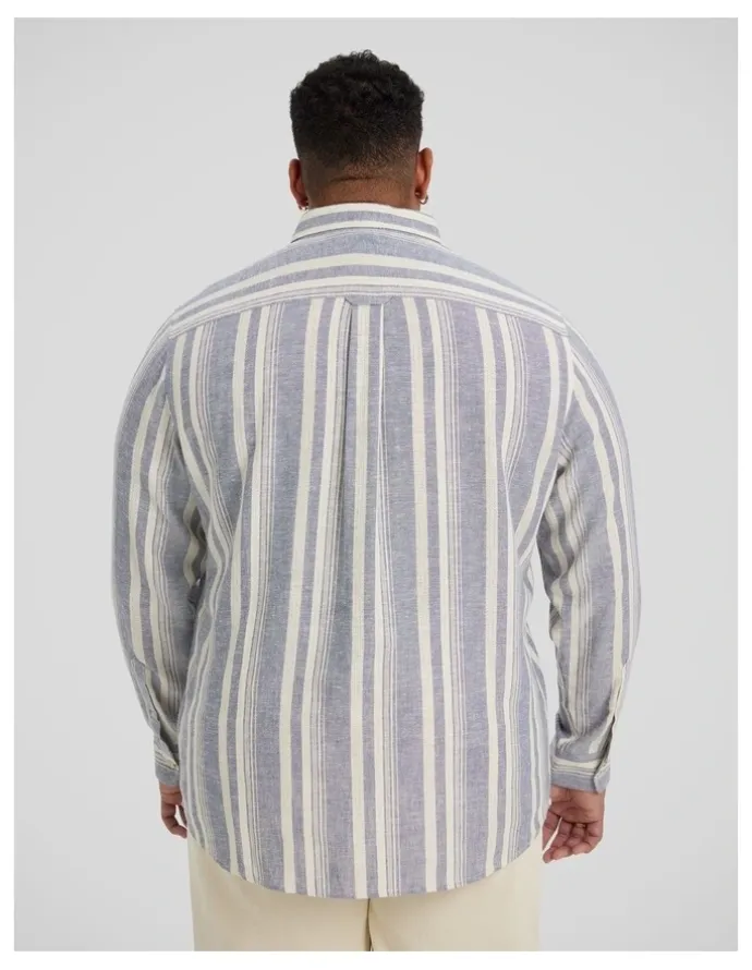 Johnny Bigg Ashton Stripe Linen Shirt in Denim Blue