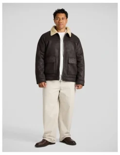 Johnny Bigg Bomber Sherpa Jacket in Chocolate