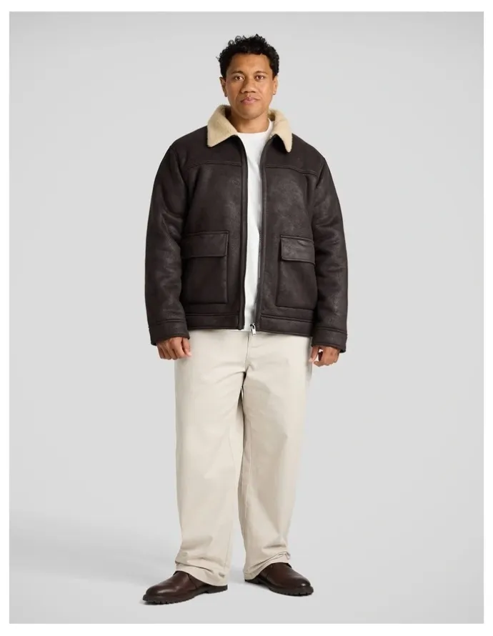 Johnny Bigg Bomber Sherpa Jacket in Chocolate
