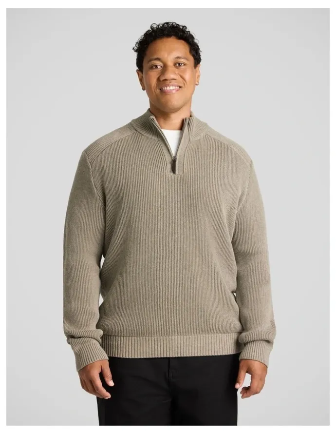 Johnny Bigg Dempsey 1/4 Zip Sweater in Mushroom