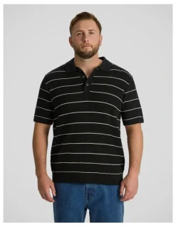 Johnny Bigg Elton Knit Stripe Polo in Black
