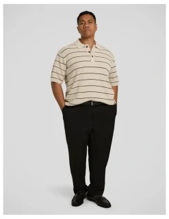 Johnny Bigg Elton Knit Stripe Polo Shirt in Ecru