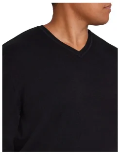 Johnny Bigg Essential V Neck Sweater in Black