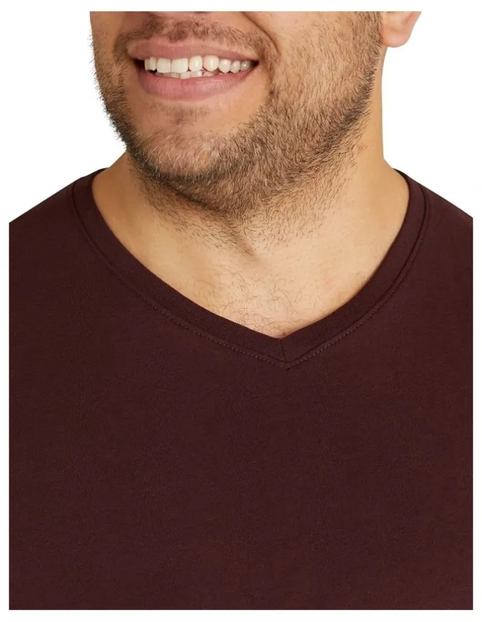 Johnny Bigg Essential V Neck Tee in Burgundy