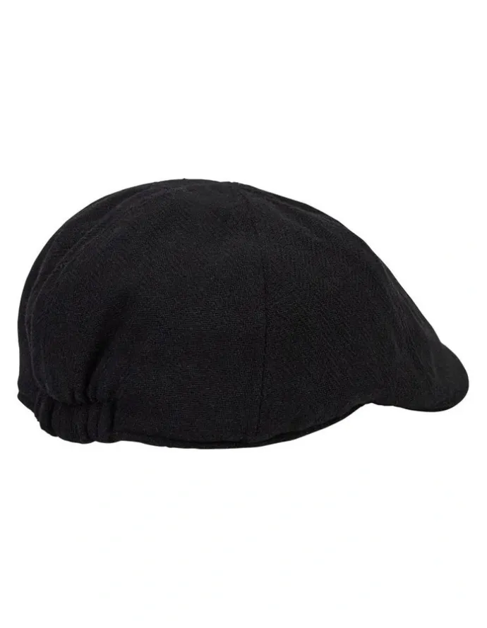 Johnny Bigg Herringbone Flat Cap in Black