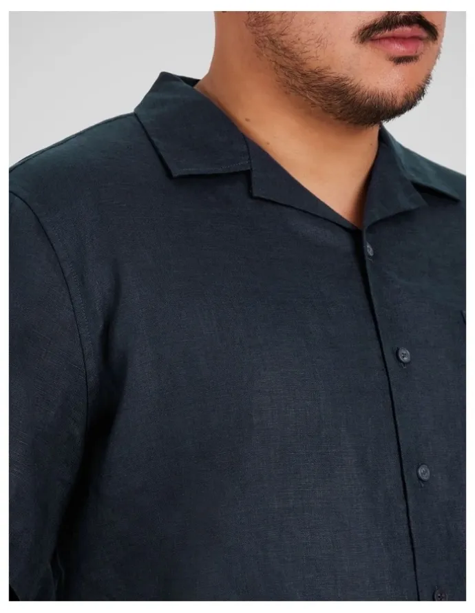 Johnny Bigg Luxe Linen Boxy Fit Shirt in Navy