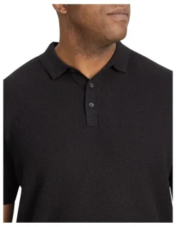 Johnny Bigg Myles Knitted Polo Shirt in Black
