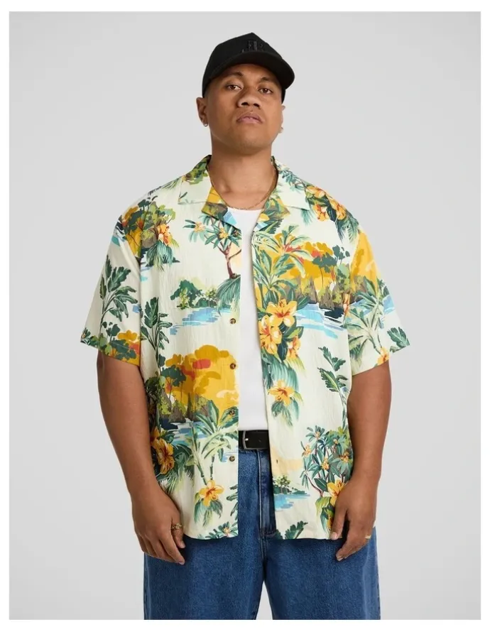 Johnny Bigg Paradise Palm Relaxed Shirt in Ecru