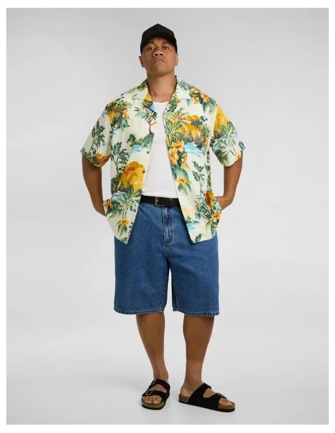 Johnny Bigg Paradise Palm Relaxed Shirt in Ecru