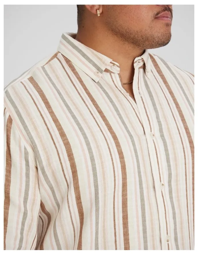 Johnny Bigg Percy Stripe Linen Shirt in Bronze