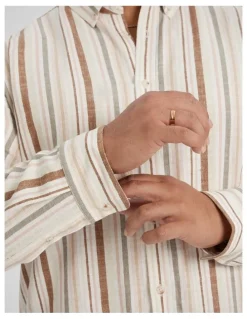 Johnny Bigg Percy Stripe Linen Shirt in Bronze