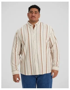 Johnny Bigg Percy Stripe Linen Shirt in Bronze