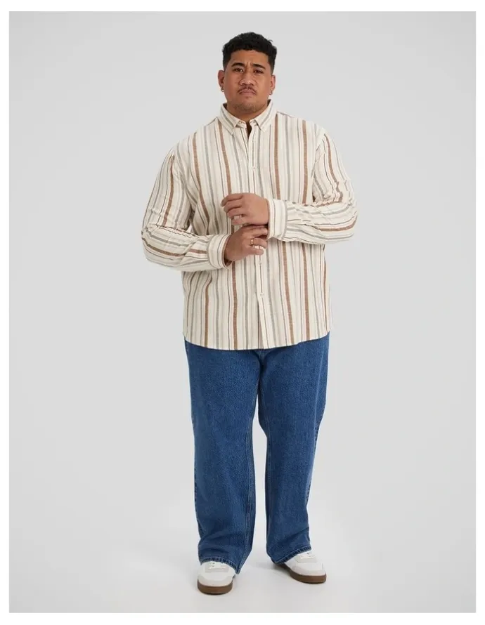 Johnny Bigg Percy Stripe Linen Shirt in Bronze