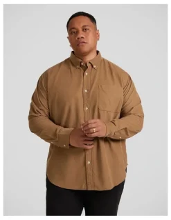 Johnny Bigg Relax Fit Fine Cord Shirt in Camel