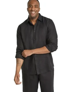 Johnny Bigg Resort Relaxed Fit Linen Shirt in Black
