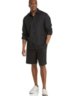 Johnny Bigg Resort Relaxed Fit Linen Shirt in Black