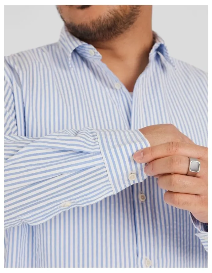 Johnny Bigg Seersucker Relax Fit Shirt in Blue